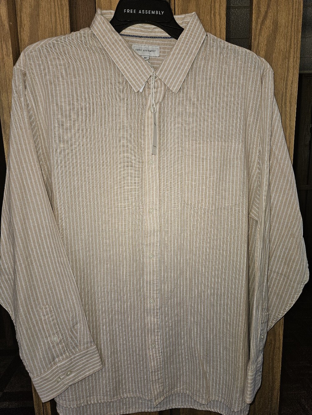 NWT Free Assembly Sz 2xl Tan/White Striped Button-Down Shirt